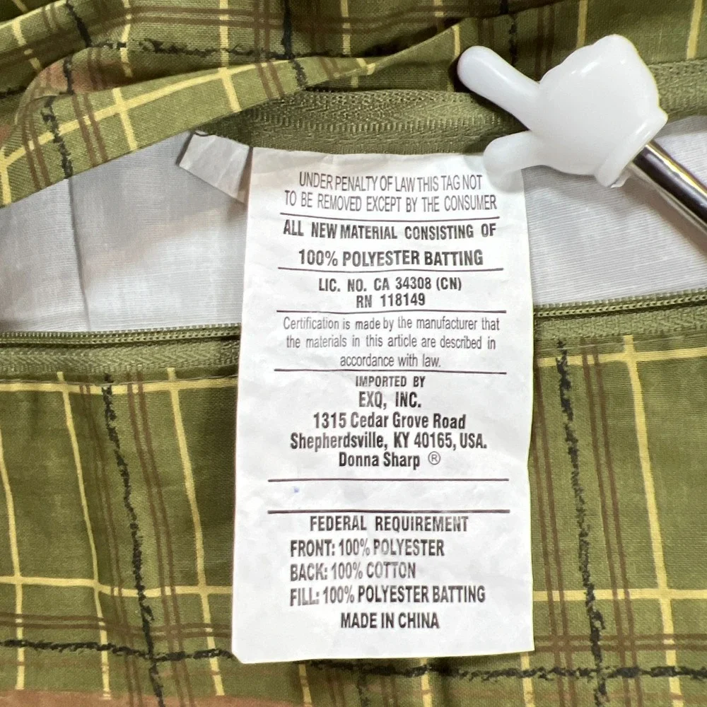 Set Of 2 Donna Sharp Pillowcase Standard Euro Green Plaid Pine Cone Embroidery